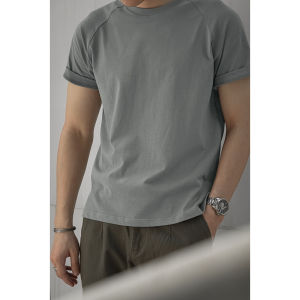 American Retro Short Sleeve T-Shirt 230g Shoulder Insertion Double Thread Triple Needle Mens Small Collar Cotton Summer Top