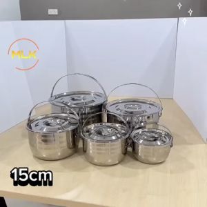 MLK Kitchenware STAINLESS STEEL EXTRA THICK PORTABLE SOUP POT WITH LID/KITHCHEN MULTI POT SEASONING BOWL