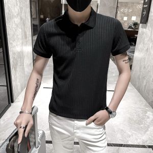 Lapel Ice Silk Short Sleeve Polo Shirt Mens Summer Thin Pure Color T-Shirt K-style Silm Trendy Easiest for Match T-shirt Top