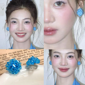 Cool Blue Beaded Earrings Womens Fashion Spring Summer Vacation Ear Jewelry White Enhancing round Shape Korean Style