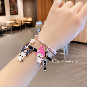 OR🧸 2 Pcs / Set Gelang Magnet Pasangan Anjing Kayu Manis Kuromi/ Gelang Sepasang Bestie Manis Kartun/ Gelang Sederhana Siswa Gelang Karet Kecil COD