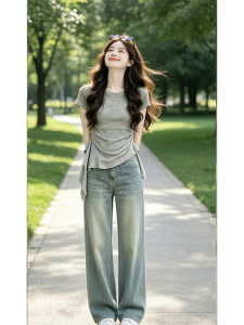 Shalldoer | Ruffled Irregular Hem Waist Cinching Short Sleeve Korean Style Workwear Top