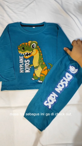 Setelan Lengan Panjang Piyama Tidur Motif Dinosaurus T-rex Roar Anak Cowok Lucu Umur 1 - 10 Tahun