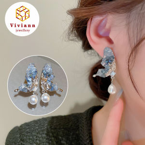 Viviann Original Design Crystal Butterfly Water Drop Pearl Earrings Korean High Grade Earrings For Women Vintage Women Pearl Jewelry Gift