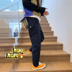 กางเกงกีฬาลำลองฤดูหนาวสำหรับผู้ชาย กางเกงขายาวทรงตรง ผ้าโพลีเอสเตอร์ 100% บุขนแกะหนา กันลม กันน้ำ กางเกงขายาวสไตล์อเมริกัน