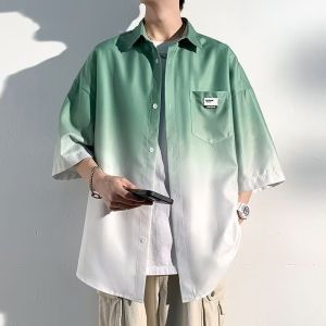 Ice Silk Short Sleeve Shirt Men Summer New Arrival Loose Casual Gradient Shirt Boys Teenagers Summer Outwear Tide