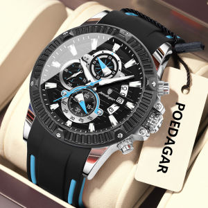 POEDAGAR Top Fashion Men Wristwatch Chronograph Date Waterproof Luminous Watch For Man Silicone Strap Quartz Sport Mens Watches