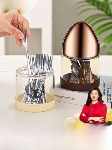Creative Small Egg-Shaped 304 Stainless Steel Fruit Fork Set Dessert Forks Storage Canister Luxury Home Use Fruit Tag