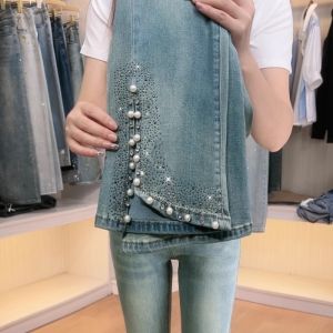 WANGGONGZHU | กางเกงยีนส์ทรงหลวมเอวสูงสำหรับผู้หญิง ทรงขาบาน ประดับเพชร ทรงหลวม ทรงขาบาน กางเกงขายาวทรงเก้าส่วน แฟชั่นฤดูร้อน