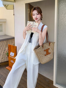 French Elegant Two-Piece Suit Set Womens Summer 2025 Vintage Money Style Blazer Vest Wide Leg Pants Fashion Ensemble