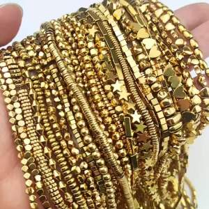 Đá Tự Nhiên Mạ Vàng Hạt 3A + Giữ Màu Nhiều Hình Dạng Khác Nhau Ngôi Sao Trái Tim Hematite Rời Hạt Cho DIY Vòng Tay Trang Sức Làm