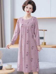 ชุดนอนผู้หญิงแขนยาวฤดูใบไม้ร่วง ชุดอยู่บ้านสไตล์เรียบง่าย แฟชั่นใหม่ ผ้าฝ้าย 100% คอกลม สีพื้น ชุดนอนผู้หญิง