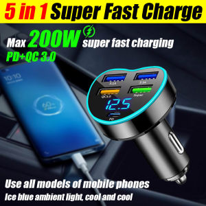 5 IN 1 200W super car charger fast charging LCD display 12-24V usb car charger multi port fast car charger adapter car fast charger