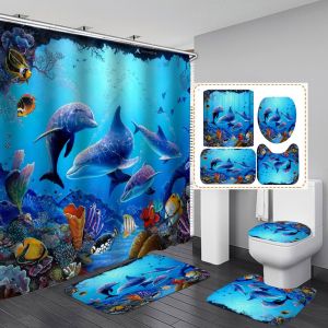 Waterproof High-definition Ocean-themed Bath Curtain Set