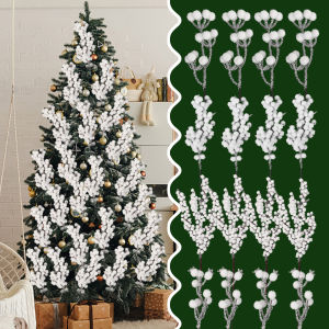 【Hibeautylife】10x Simulated White Berry Branches Artificial Berries Stems Fake Flowers Christmas Holly Branch DIY Wreath Xmas Party Decor