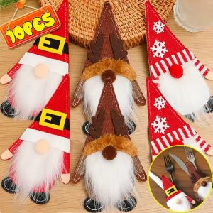 10ชิ้นผู้ถือมีดคริสต์มาสสูทถุงใส่อุปกรณ์บนโต๊ะอาหารสวีเดนซานต้า Gnome มีดที่วางเครื่องเงินส้อมกระเป๋าเครื่องประดับอาหารเย็นฉลองคริสต์มาส