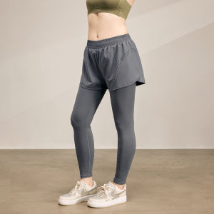 High Waist Fitness Pants Womens Running Yoga Tight Skin-Like Fake Two-Piece Anti-Light Running Gym Trousers Summer 2024