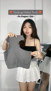 ONEFASHIONMALL Tanktop Crop Halter Neck Atasan Crop Top BRA Dalaman Sport GYM Olahraga Push Up BR002