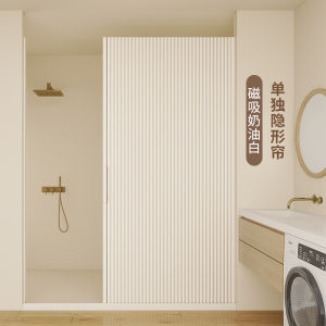 Invisible Magnetic Bathroom Curtain Set Foldable Waterproof Mold Proof Partition Sliding Door Polyester Material for Bathroom