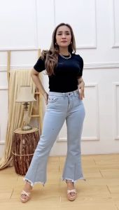 Highwaist Jumbo Cutbray Rawis Jeans Wanita Big Size 27-42