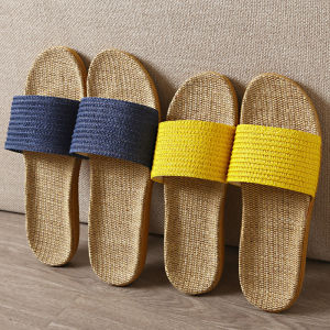 Home New Linen Slippers Women Men Four Seasons Spring Autumn Home Couple Pair Woven Anti-slip Deodorant Summer Cool Slippers