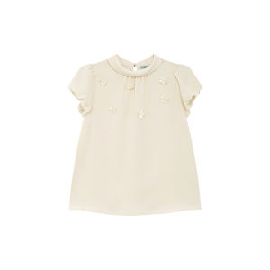 XXNING | French Style Flower Decorated Flared Sleeve Blouse Short Sleeve