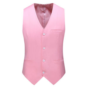 Pink Suit Pants And Vest Set for Men Wedding Photography Business Casual Standard Fit Four Seasons Polyester Viscose Blend