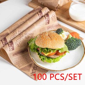 100pcs Kitchen BBQ Oil Absorption Burger Sandwich Dessert Wrapping Paper Baking Paper Wax Paper
