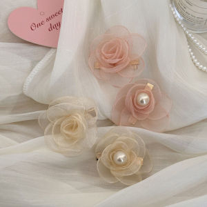 Super Fairy Tea Rose Pearl Flower Hair Clip Back of Head Grip Clip Fresh Style Hair Accessories for Travel And Camping