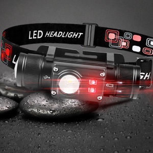 Newest Type-C White Red LED Dimming headlamp18650 headlight Torch head lamp Headlamp Memory Function Flash light