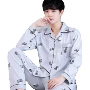 Mens Pure Cotton Sleepwear Long Sleeve Thin Loose Home Clothes Set Spring Autumn Comfortable Breathable Soft Square Collar