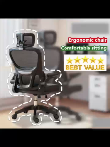 Office Chair Memory Foam Cushion Suspended 3D Elastic Waist Support 90° Rotating Armrest 3D Thickened Mesh Fabric