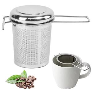 304 Stainless Steel Tea Drain with Lid Tea Strainer Collapsible Double Handle Tea Strainer Suitable for office Tea Brewer