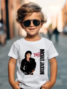 Kids Michael Jackson Rock N Roll T-Shirt Childrens Fashion Crew Neck Top Summer Casual Clothes for Baby Boys/Girls
