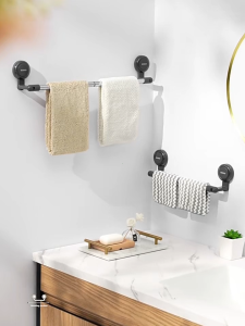 Ecoco Towel Holder Clothes Rod Adjustable Bath Towel Storage 1-Press Lock Install Removable Reusable