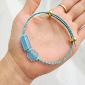 Q516 Vòng Cáp Lu Thống Cỏ 4 Lá Aquamarine Thủy và Mộc - Phong Thuỷ TUDO P