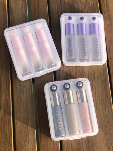 ขวดน้ำหอมแบบโรลลิ่งคริสตัลสีม่วง 3 ขวด น้ำหอม น้ำมันหอมระเหย แก้ว โลหะผสม หินเครื่องประดับ ขวดเปล่า ขวดน้ำหอมแบบโรลลิ่ง