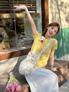 Milky Yellow Cable Stitch Shoulder Knitting Short Sleeve T-Shirt Womens Summer Dopamine Wear Thin T-shirt Chic Tops Summer