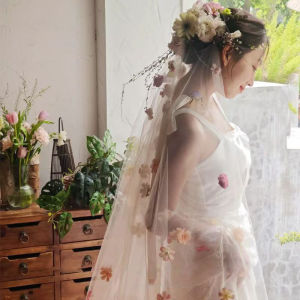 Dopamine Colored Petal Bridal Veil Wedding Vintage Hair Accessory Outdoor Forest System Photography Props Headscarf