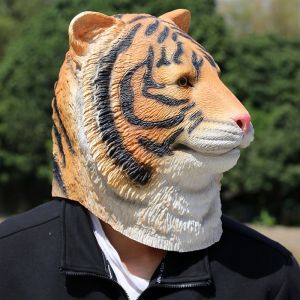 Animal Tiger Mask Latex Headwear Halloween Party Costume Props Funny Performance Mask Entertainment Gaming Accessories