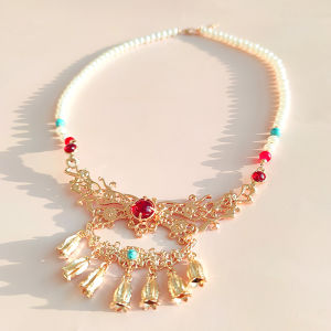 Chinese Style Childrens Hanfu Necklace Fringed Cloud Back Skirt Accessory Ancient Style Jewelry Lucky Lock Traditional Chinese Design