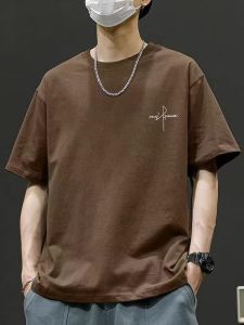 Retro American Hong Kong Style Cotton round Neck Short Sleeve T-Shirt Mens Loose Fit Summer Fashion Versatile Breathable