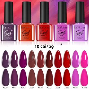 Bộ Sơn Móng Tay Nhũ Vàng Hồng LILYCUTE 10 Món/bộ 7ml Sơn Gel Bán Vĩnh Cửu Dùng Đèn UV/LED Dễ Tẩy Bộ Dụng Cụ Làm Móng Nghệ Thuật