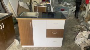 Tủ Bếp Nhựa Đài Loan Cao 81cm Ngang1m05 Bồn Đơn Màu Trắng Óc Chó  Mặt Gạch Đen TB09