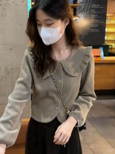 Slim Looking Elegant Corduroy Shirt Women Short Autumn and Winter Stylish Niche Style Western Style Youthful-Looking Inner Bottoming Top