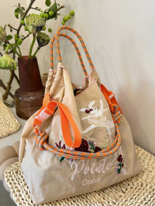 New Lightweight Portable Shopping Bag Womens Convenient Single Shoulder Crossbody Tote Bag Embroidered Nylon Casual Handbag