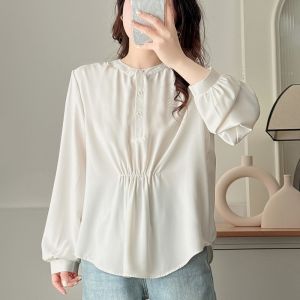 เสื้อเชิ้ตคอโปโลแขนยาวทรงหลวมสไตล์เกาหลีสำหรับผู้หญิงไซส์ใหญ่ ทรงเข้ารูป เดรสสไตล์เกาหลี ฤดูใบไม้ผลิ 2025 ชุดทำงาน