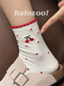 Cute Cartoon Lace Socks Womens Thin Pure Cotton Spring Summer Mid-Calf Girls Growth Socks Breathable Moisture Wicking