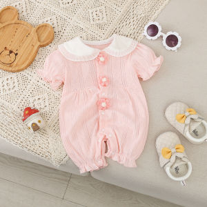 Clothes for Babies Newborn Summer White Lapel Small Flower Short Sleeve Rompers Baby Girl Sweet Princess Cute Summer Clothes