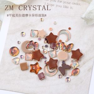 Ultra Shiny Nail Art Flat Bottom Drill Mocha Brown Color Nail Stickers Diamond Shaped Nail Decorations for All Skin Types